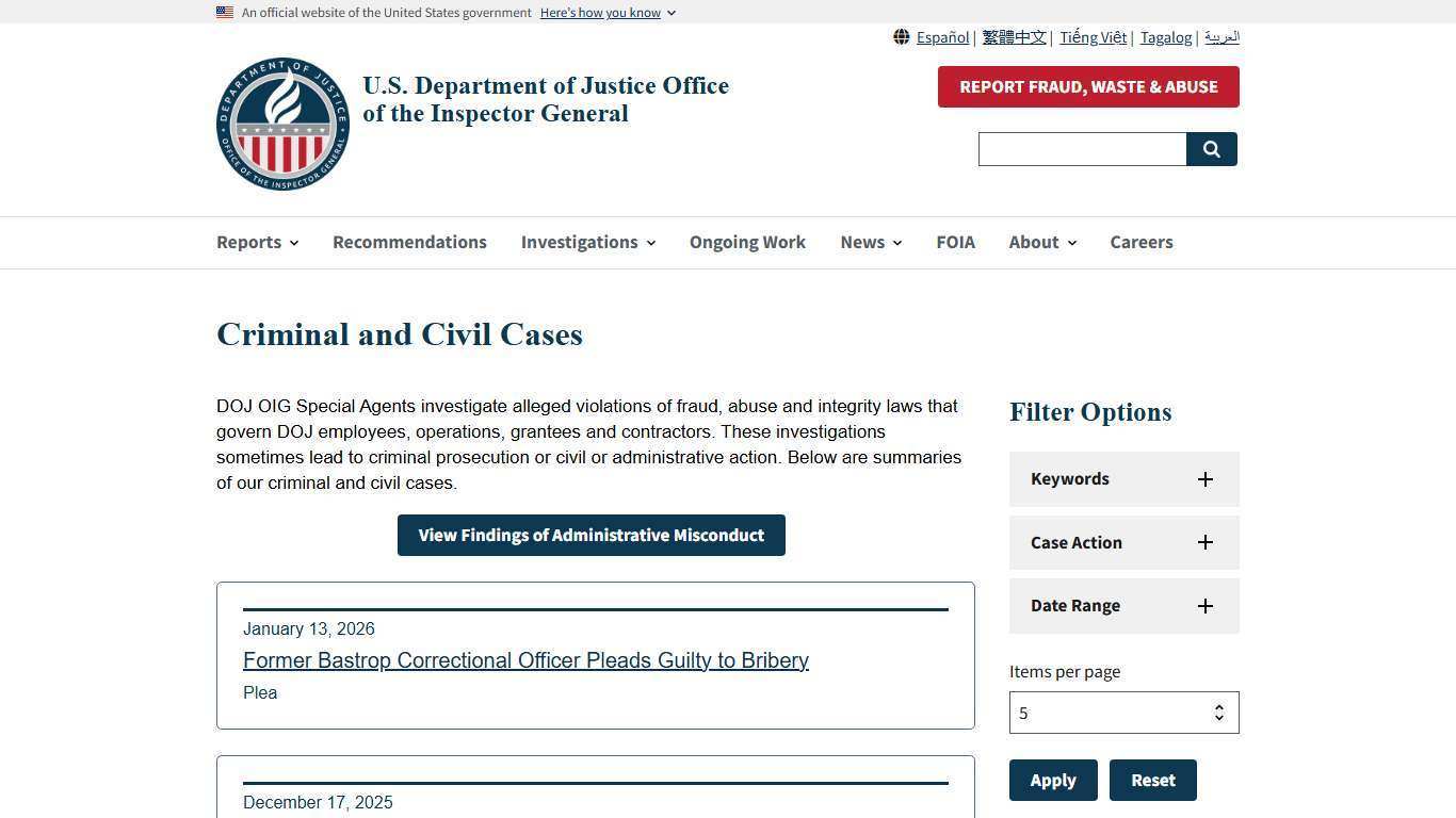 Criminal and Civil Cases