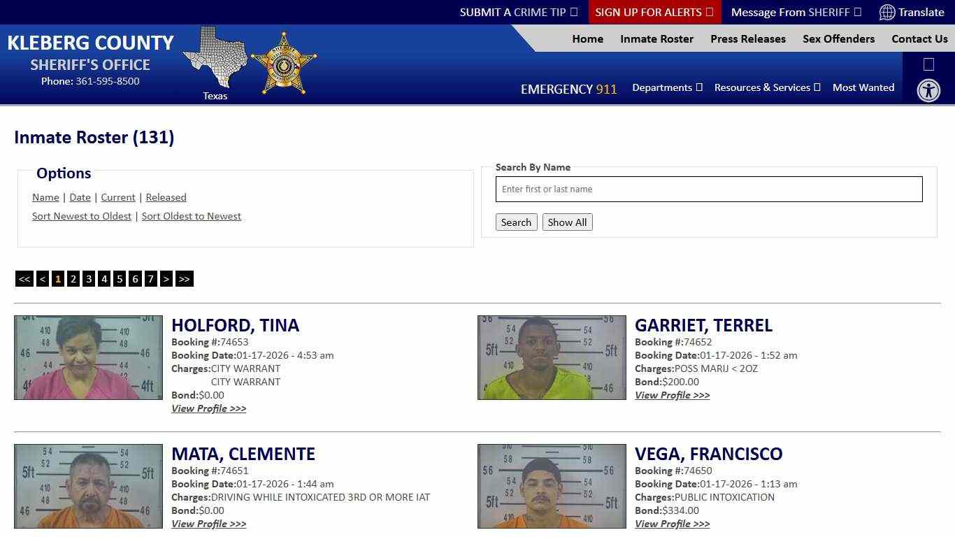 Inmate Roster - Current Inmates Booking Date Descending - Kleberg County Sheriff